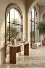 Modern Polywood Console Table with Wooden Legs