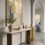 White Top Brown Plywood Console Table