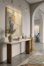White Top Brown Plywood Console Table