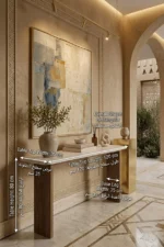 White Top Brown Plywood Console Table - Image 2