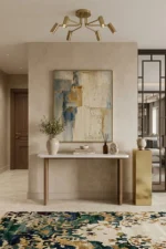 White Top Brown Plywood Console Table - Image 4
