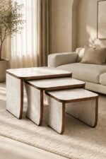 Modern 3-Piece MDF Nesting Tables – White Top, Black Base