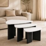 Modern 3-Piece MDF Nesting Tables – White Top, Black Base