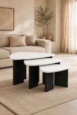 Modern 3-Piece MDF Nesting Tables – White Top, Black Base