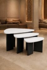Modern 3-Piece MDF Nesting Tables – White Top, Black Base - Image 2
